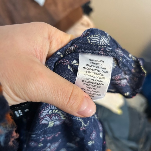 a.n.a Navy Floral Boho Bell Sleeve Blouse - Picture 3 of 5